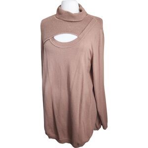 Chico's Women's XL 3‎  16 Tan Turtleneck Keyhole Chest Tunic Sweater Cotton